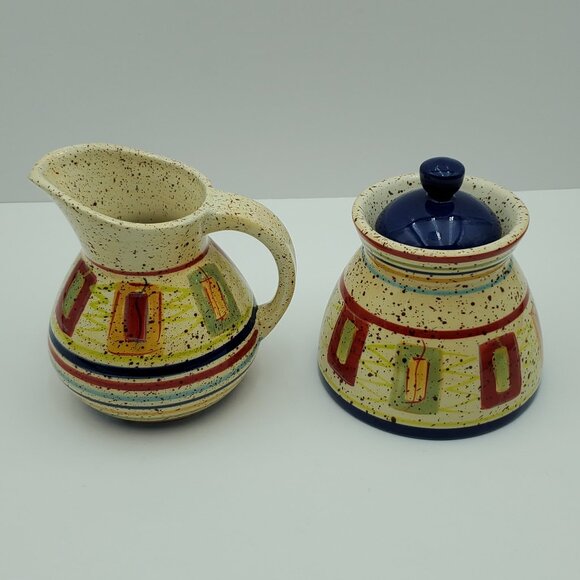 Pfaltzgraff Sedona Creamer & Sugar Bowl with Lid Speckled Creamer Set - Picture 2 of 15